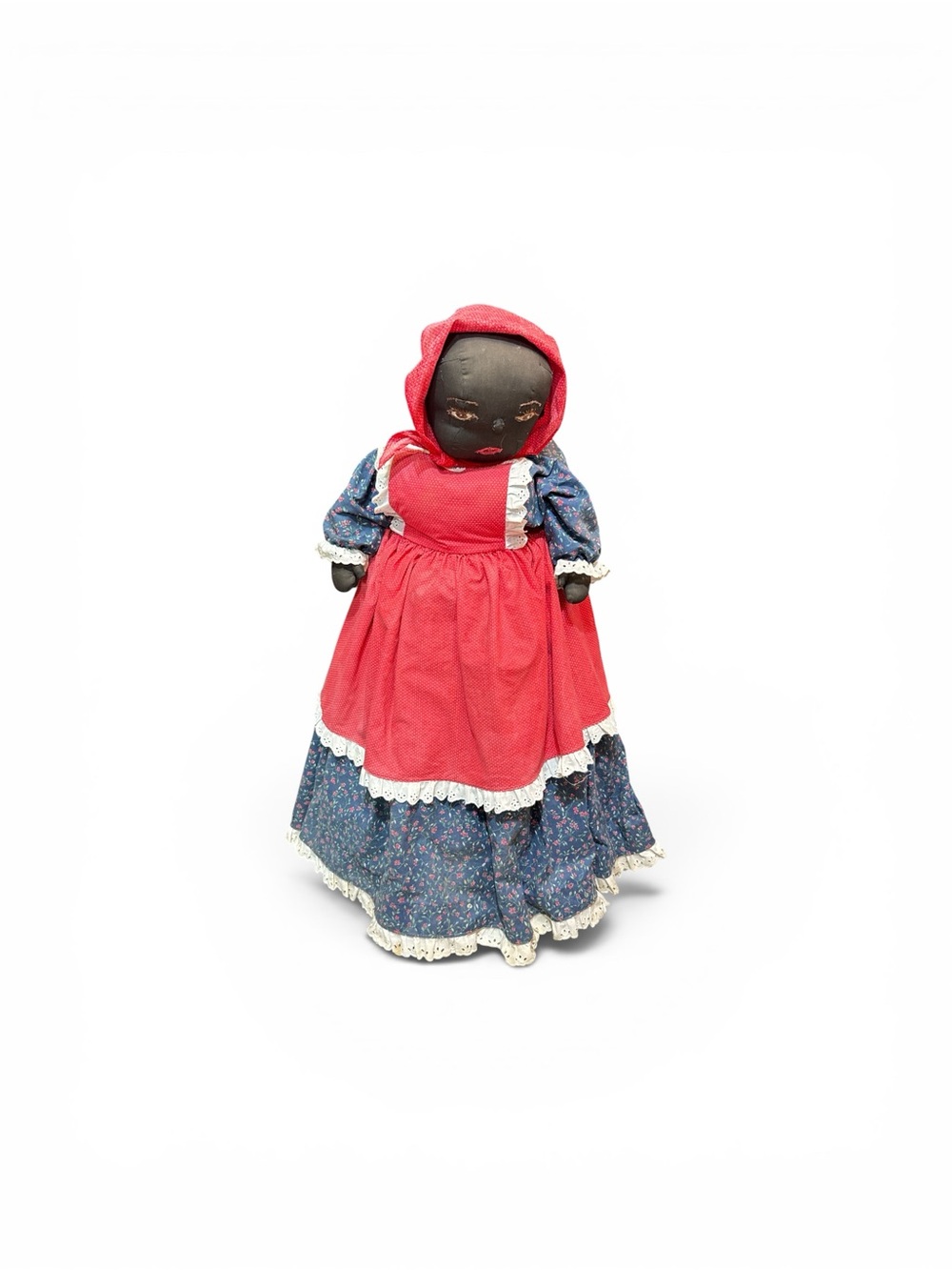 Vintage 30s African American Black Americana Folk Art Rag Doll Basket Cover 34”